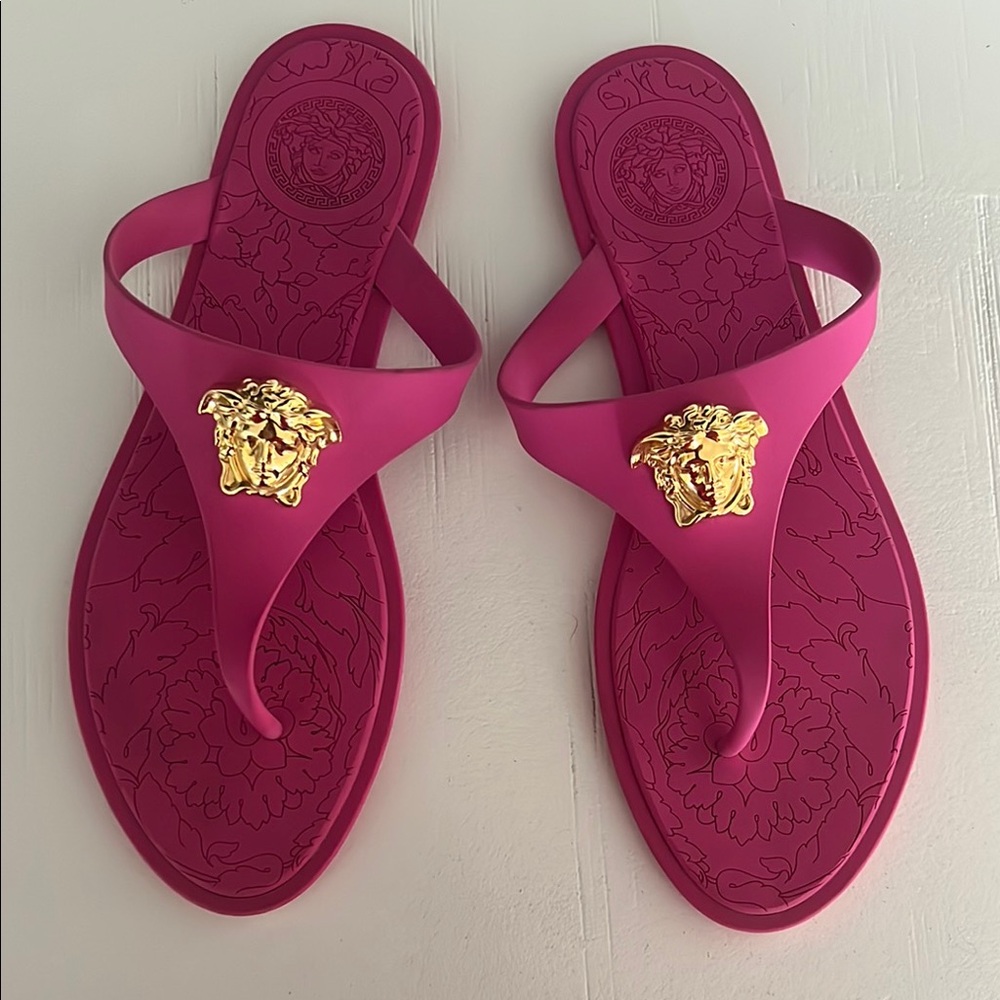Versace Pink and Gold Sandals with Metallic Accents